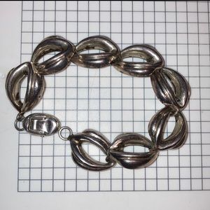 Vintage Scroll Open Design Chain Link Bracelet Sterling 925 Silver